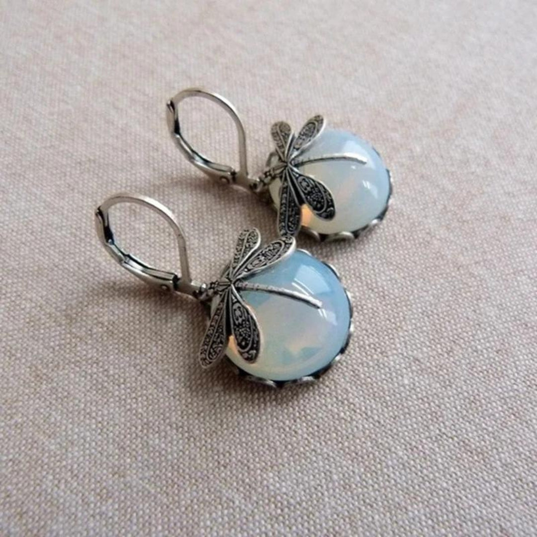 Pendientes de libélula en plata 925 con cristal blanco