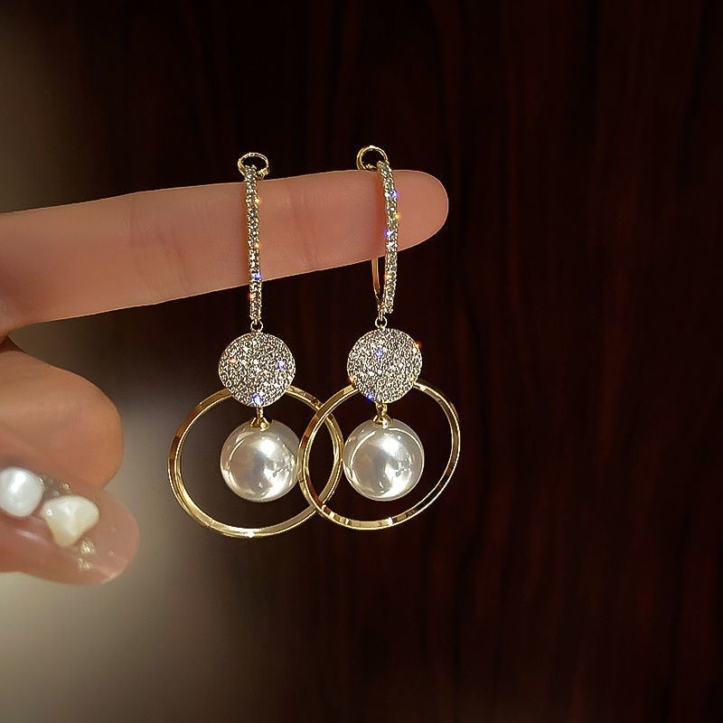 Pendientes de lujo de perla y circonita