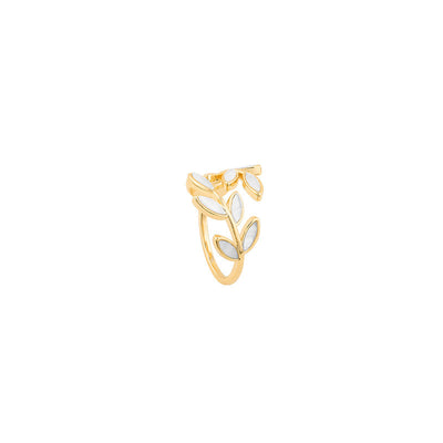 Anillo de oro ajustable con hoja y ópalo blanco