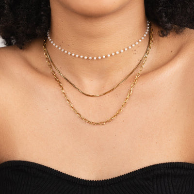 Collar Ariel con triple cadena y perlas