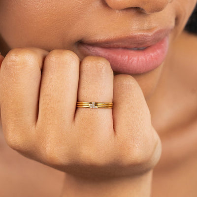 Conjunto de anillos de oro y cristal Eula