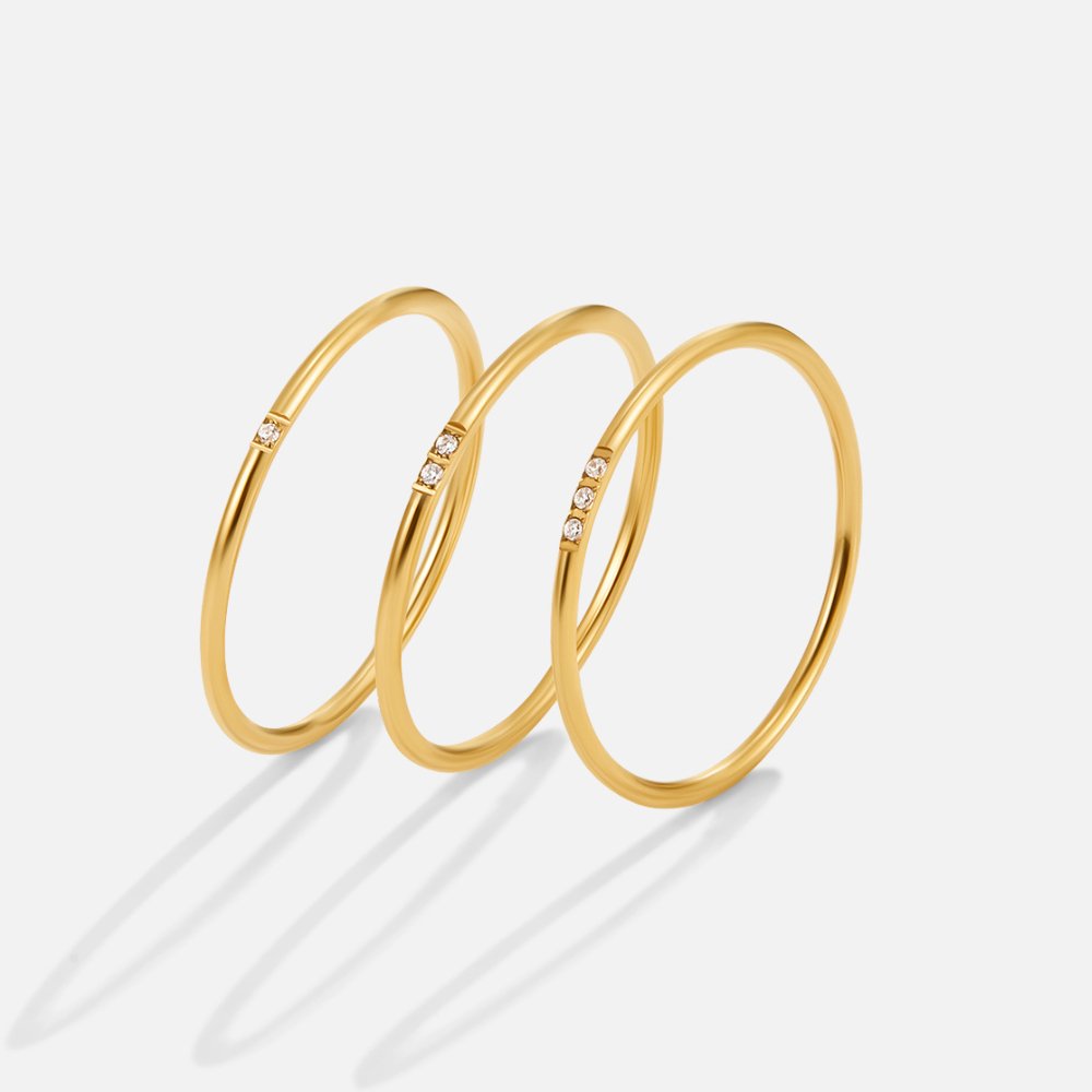Conjunto de anillos de oro y cristal Eula