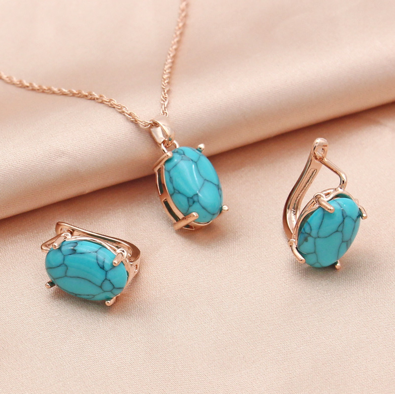 Pendientes y collar vintage de piedra turquesa