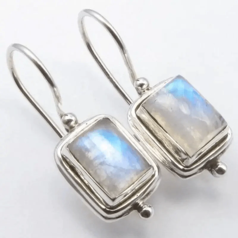 Pendientes vintage de piedra lunar cuadrada