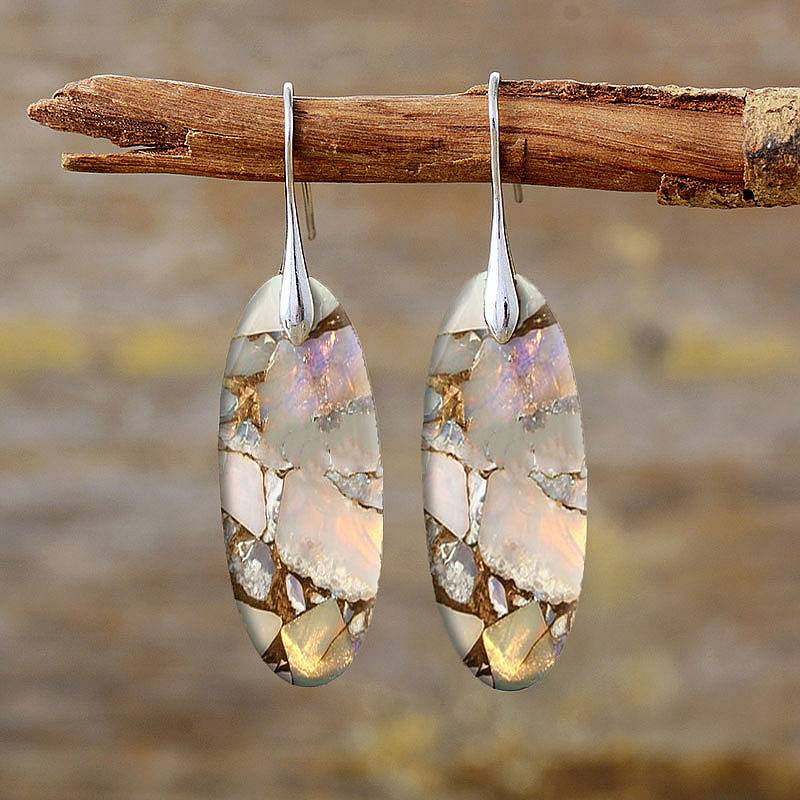 Pendientes vintage con piedra ovalada natural