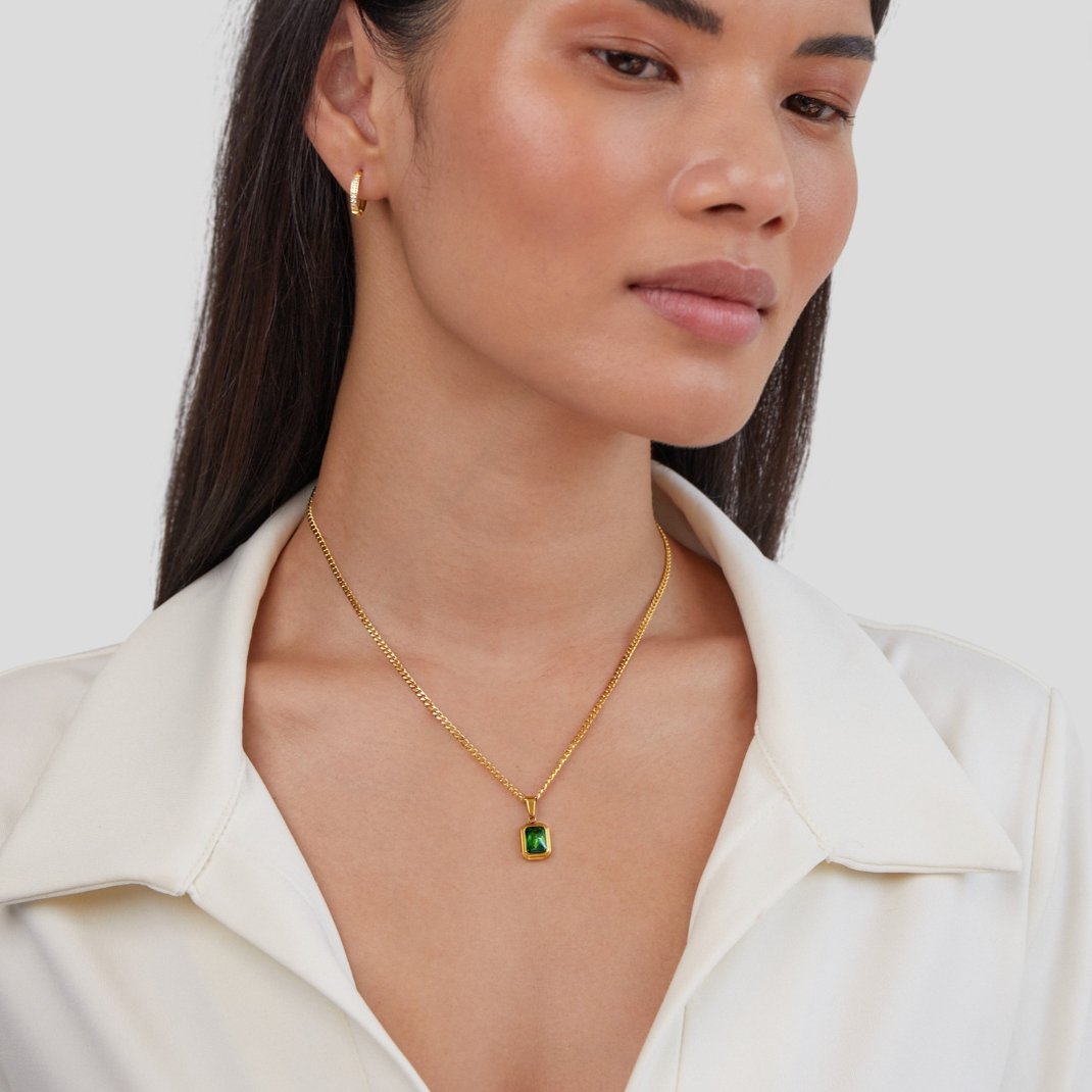 Collar con colgante de cristal verde Monet