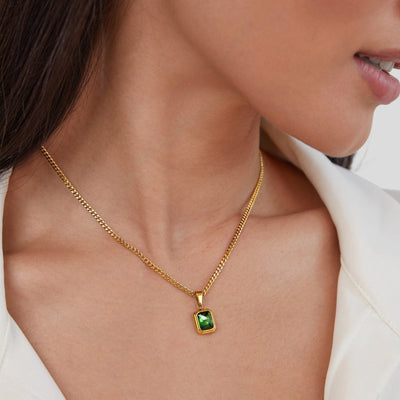 Collar con colgante de cristal verde Monet
