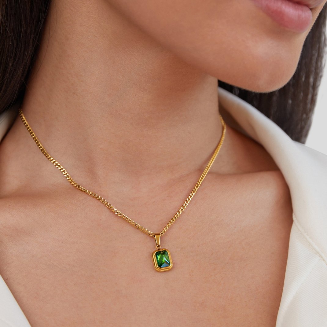 Collar con colgante de cristal verde Monet