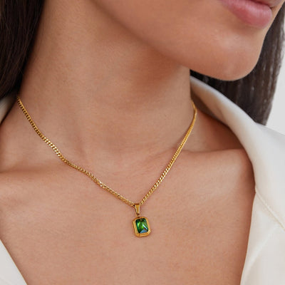 Collar con colgante de cristal verde Monet