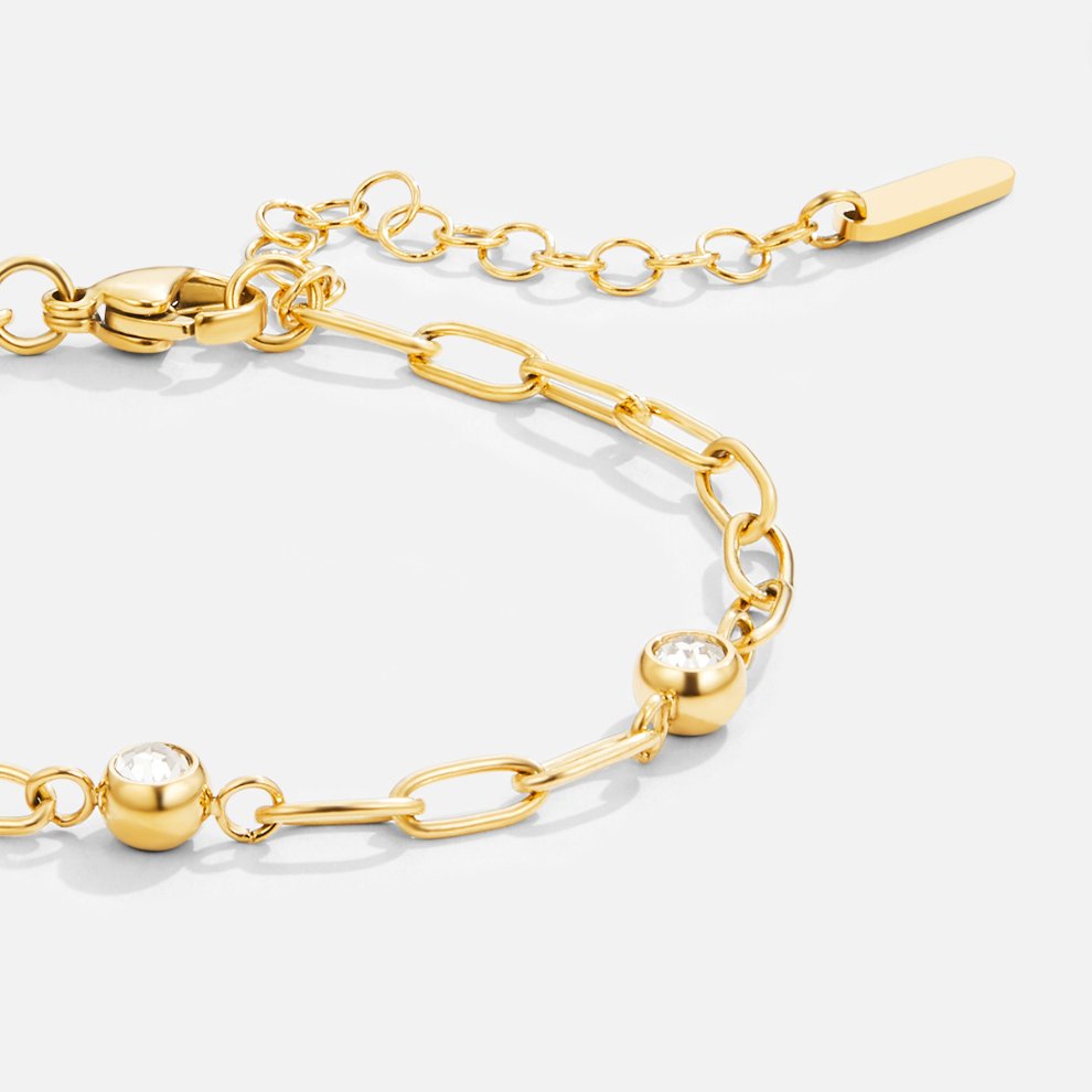 Pulsera Mónica con cristales y cadena dorada